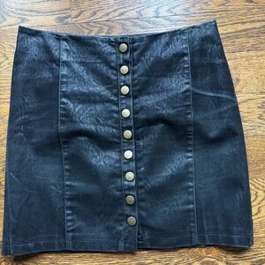 bishop + young Black Faux Leather Mini Skirt with Button Detail